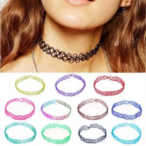 12 개/대 혼합 색상 문신 레인보우 Chokers 빈티지 고딕 펑크 탄성 목걸이 여자 보석 파티 착용 장식 여자를위한