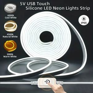 터치 센서 LED 스트립 조명 네온 사인 5V USB 디 밍이 가능한 방수 네온 램프 유연한 테이프 실리콘 침실 백라이트 DIY 장식