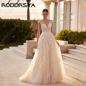 RODDRSYA 캡 슬리브 V 넥 웨딩 드레스, 레이스 아플리케 A 라인 시민 신부 가운, 스팽글 드레스, 맞춤형 2025RODDRSYA 모자 소매 V넥 웨딩드레스 레이스 패치 A자형 민간 신부 드레스 스팽글 조끼 2025 맞춤형