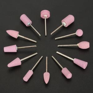 12개 연마 광택 마운트 스톤, 로터리 공구용 연삭 스톤 휠 헤드 공구, 2.35mm 생크 미니 네일 드릴 비트 세트