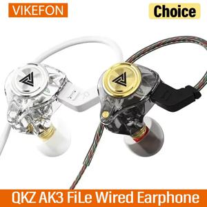 QKZ AK3 파일 유선 이어폰(마이크 포함) HiFi 음악 모니터 베이스 헤드폰 스포츠 게임용 이어버드용 소음 차단 헤드셋