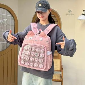 새로운 Y2K 귀여운 고양이 투명한 배낭 카와이 하라주쿠 소녀 Ita 가방 대용량 학생 배낭 십대 DIY 디스플레이 학교 가방