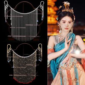 고대 스타일 헤어 액세서리 Hanfu 베일 여성 매달려 귀 술 얼굴 커튼 중국어 머리 장식 댄스 공연 액세서리