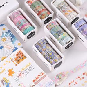 5 롤 다채로운 꽃 Kawaii 투명 스티커 테이프 DIY 장식 애완 동물 재료 테이프 스케치북 스티커 학교 용품