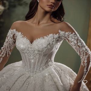 Customzied 레이스 아플리케 웨딩 드레스 볼 가운 페르시 신부 가운 풀 슬리브 여성 휴일 파티 Vestido De Novia