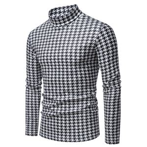 남성 봄, 가을 터틀넥 Houndstooth 양털 풀오버 패션 캐주얼 고탄성 올 매치 남성 셔츠