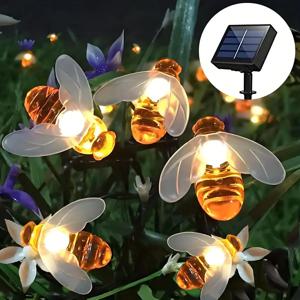 LED 태양열 꿀벌 스트링 조명, 8가지 모드, 정원, 발코니, 실외 장식 - 축제 장식, 멀티 컬러, 버튼 제어 5m/1
