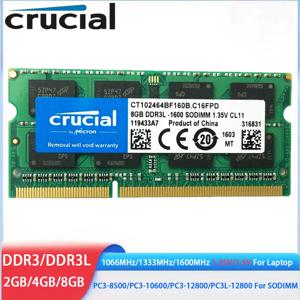 Crucial Memoria RAM DDR3 DDR3L 8GB 4GB 2GB 1066 1333 1600MHz RAM 204pin 1.35V/1.5V PC3-12800 노트북 노트북 용 SODIMM 메모리