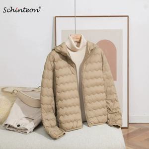 Schinteon 여성용 경량 90% 화이트 오리 다운 재킷 후드 캐주얼 가을 겨울 고품질 아웃웨어 코트 2025 New