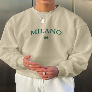 남성 가을, 겨울 패셔너블 캐주얼 루즈 MILANO 96 프린트 플리스 풀오버 긴팔 라운드 넥 스웨트 셔츠