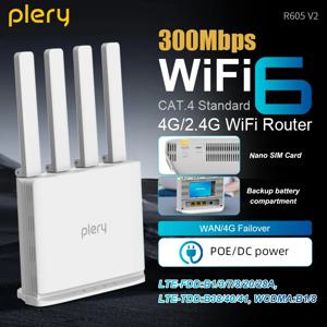 플레리 4G LTE WiFi 6 라우터 300Mbps SIM 카드 모뎀 POE/DC 전원 무선 휴대용 핫스팟 (가정, 여행, 아시아, 아프리카, 유럽용)