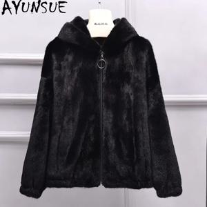 AYUNSUE 리얼 밍크 퍼 코트 여성 의류 럭셔리 리얼 퍼 코트 여성용 신상 겨울 자켓 여성 밍크 코트