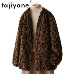 TAJIYANE 100% 천연 밍크 퍼 코트 여성용 시크한 레오파드 프린트 리얼 퍼 코트 따뜻한 겨울 재킷 2025 여성 의류
