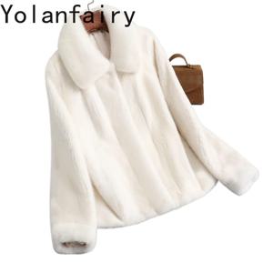 YOLANFAIRY 리얼 퍼 코트 여성용 럭셔리 2025 겨울 천연 전체 밍크 퍼 재킷 여성용 스퀘어 칼라 짧은 흰색 퍼 코트 아브리고