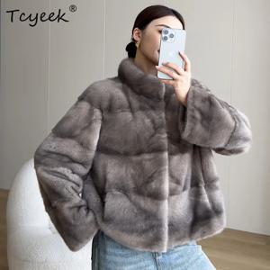 Tcyeek 천연 리얼 퍼 코트 여성용 2025 전체 밍크 퍼 코트 따뜻한 겨울 재킷 럭셔리 의류 여성용 신상 스타일