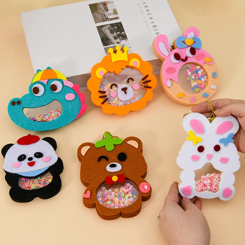 DIY 동물 쉐이크 펜던트 아트 공예 키트 (어린이용, 남아/여아), 붙이는 부직포 쉐이커와 체인 포함, 손으로 만드는 장난감