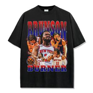 Jalen Brunson 클러치 타임 워리어 그래픽 티셔츠 코튼 크루넥 수분 흡수 하라주쿠 농구 트레이닝 아웃도어 티셔츠