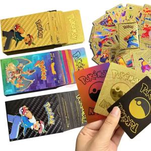 55-110Pcs 포켓몬 카드 금박 황금 글자 영어 스페인어 프랑스어 독일어 게임 이탈리아어 포르투갈어 카드 Vmax Gx 시리즈 선물