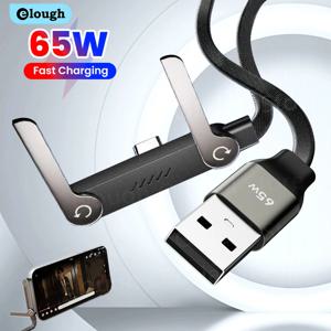 65W 2 in 1 USB A to USB C 고속 충전 접이식 휴대폰 거치대 데이터 케이블 USB 타입 C 내장형 데스크 브래킷 와이어 (화웨이, 원플러스용)