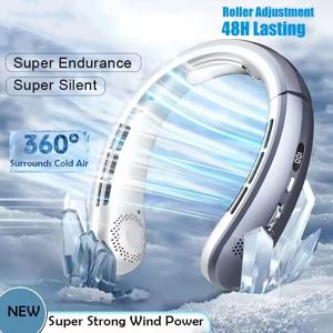 2026년형 새로운 8000mAh 휴대용 넥밴드 선풍기 날개 없는 목걸이형 선풍기 디지털 디스플레이 파워 에어쿨러 USB 충전식 전기 선풍기