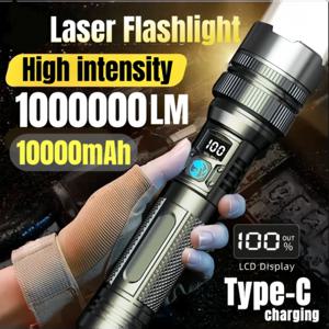 100만 루멘 초강력 LED 손전등, 충전식 USB-C 디지털 디스플레이, IPX8 방수, 오래 지속되는 캠핑/비상용