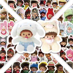 80PCS Monchhichi 낙서 스티커 어린이 Kawaii 방수 페이스터 스티커 전화 컴퓨터 노트북 문구 DIY 장난감 비밀