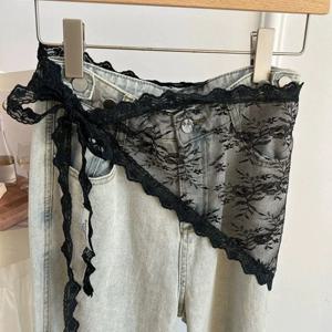 다재다능한 삼각형 레이스 트림 하프 스커트 여성용 여름 스윗 버트 커튼 스택드 숏 스커트 패션 헤드스카프