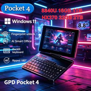 타이탄 2026 뉴 GPD 포켓 4 8.8인치 AMD AI 9 HX 370 64GB 램 스마트 휴대용 미니 PC 2TB NVMe 플립형 노트북 컴퓨터