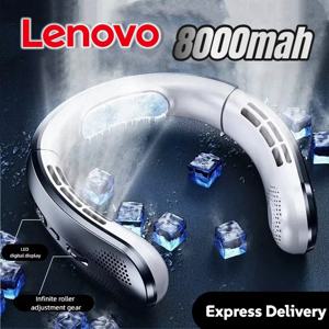 레노버 8000mAh 넥밴드 선풍기 휴대용 날개 없는 USB 충전식 무소음 LED 디지털 디스플레이 전기 에어쿨러 USB 핸드헬드