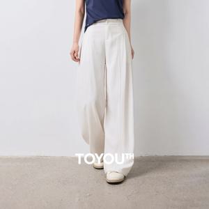 TOYOUTH 여성 와이드 레그 팬츠 여름 2026 텍스처드 3D 플리츠 디자인 힙 커버 루즈 통기성 편안한 캐주얼 데일리 스타일