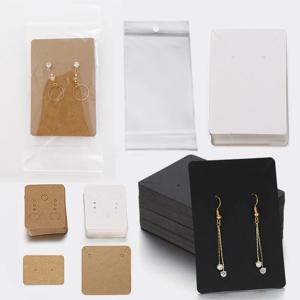 50 세트 귀걸이 카드 및 50pcs 가방 목걸이 귀걸이 디스플레이 카드 셀프 인감 가방 DIY 쥬얼리 포장을위한 크래프트 종이 카드
