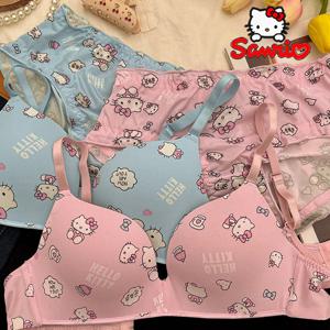 Sanrio 헬로 키티 여성 속옷 섹시한 브래지어 팬티 세트 만화 와이어 없음 속옷을 밀어 여성의 통기성 수집 브래지어 선물