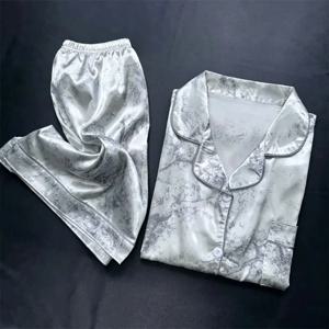 2 조각 인쇄 잠옷 가짜 실크 새틴 Nightwear 잠옷 패션 캐주얼 잠옷 여성 반바지 잠옷 세트 잉크 그림 의상