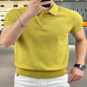 2025 신상 여름 니트 폴로셔츠 반팔 남성 패션 브랜드 파인애플 패턴 반소매 턴다운 칼라 티셔츠