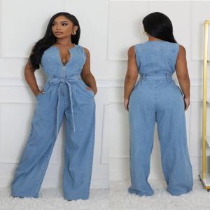 패션 여성 데님 민소매 지퍼 플라이 벨트 사이드 레그 청바지 점프 슈트 streetwear 섹시한 원피스 슈트 ins playsuits