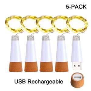 5 팩 2m 코르크 병 요정 조명 USB 충전식 크리스마스 갈 랜드 문자열 조명 침실 룸 홈 웨딩 파티 장식
