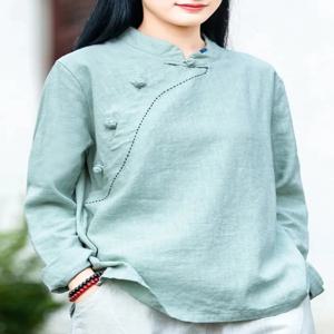 중국어 차 드레스 여성 빈티지 스타일 불교 선 의류 봄 새로운 중국 스타일 코튼 린넨 탑 Hanfu 쿵푸 TS-906
