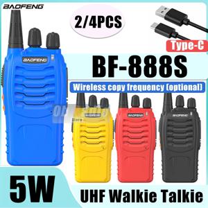 바오펑 BF-888S 무전기 타입-C 충전 UHF 5KM 장거리 BF-8888 Pro 16채널 블루 옐로우 미니 햄 양방향 무전기 (사냥용)
