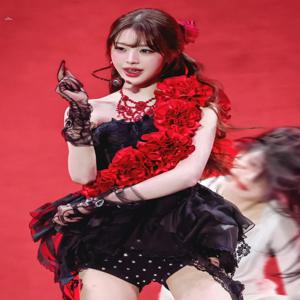 샤인 다이아몬드 레드 플라워 드레스 무대 공연 송걸 의상 스트랩리스 가운 장잉 러브 아이돌 헤비 인더스트리