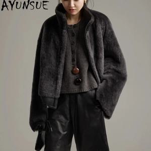 AYUNSUE 천연 양피 모피 코트 여성 스탠드 칼라 진짜 가죽 자켓 겨울 자켓 럭셔리 의류 여성 Шуба Женская