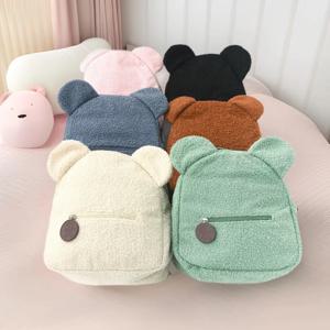 소녀를위한 귀여운 곰 귀 양털 배낭, 1Pcs 따뜻한 Lambswool 작은 데이 팟, 여행 쇼핑을위한 어린이 캐주얼 학교 가방 배낭