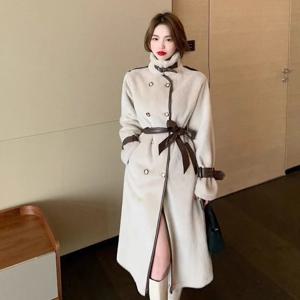 럭셔리 브랜드 소프트 퍼 트렌치코트 여성 겨울 롱 인조 퍼 코트 벨트 슬림핏 플러피 재킷 따뜻한 방풍 아우터웨어 트렌디