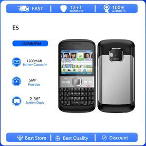 원래 리퍼비시된 E5 E5-00 3G 싱글심 언락 GSM 900/1800 휴대폰 러시아어 아랍어 히브리어 키보드 핀란드 제조
