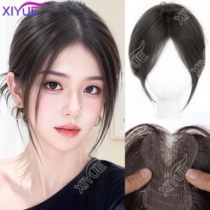 업그레이드된 이마 테두리 없는 디자인 합성 매직 페이스트 헤어 토퍼 여성용 |   클립이 없는 앞머리 연장 |   탈모 커버