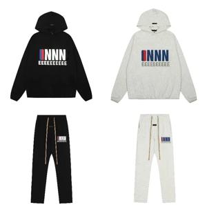 25SS 명품 디자인 실리콘 레터 남성 후드티 클래식 농구 로고 테리 투피스 세트 하이 스트리트 남성 루즈 팬츠 세트