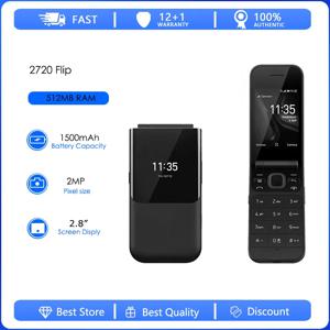 리퍼비시된 오리지널 2720 플립 4G 2019 듀얼심 언락 1500mAh 2MP 휴대폰 러시아어 아랍어 히브리어 키보드 핀란드 제조