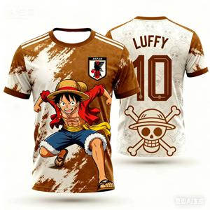 원피스 몽키 D. 루피 일본 축구 유니폼 10 퀵 드라이 티셔츠 남녀 아동용 애니메이션 팬 티셔츠 여름 스포츠 스트리트웨어