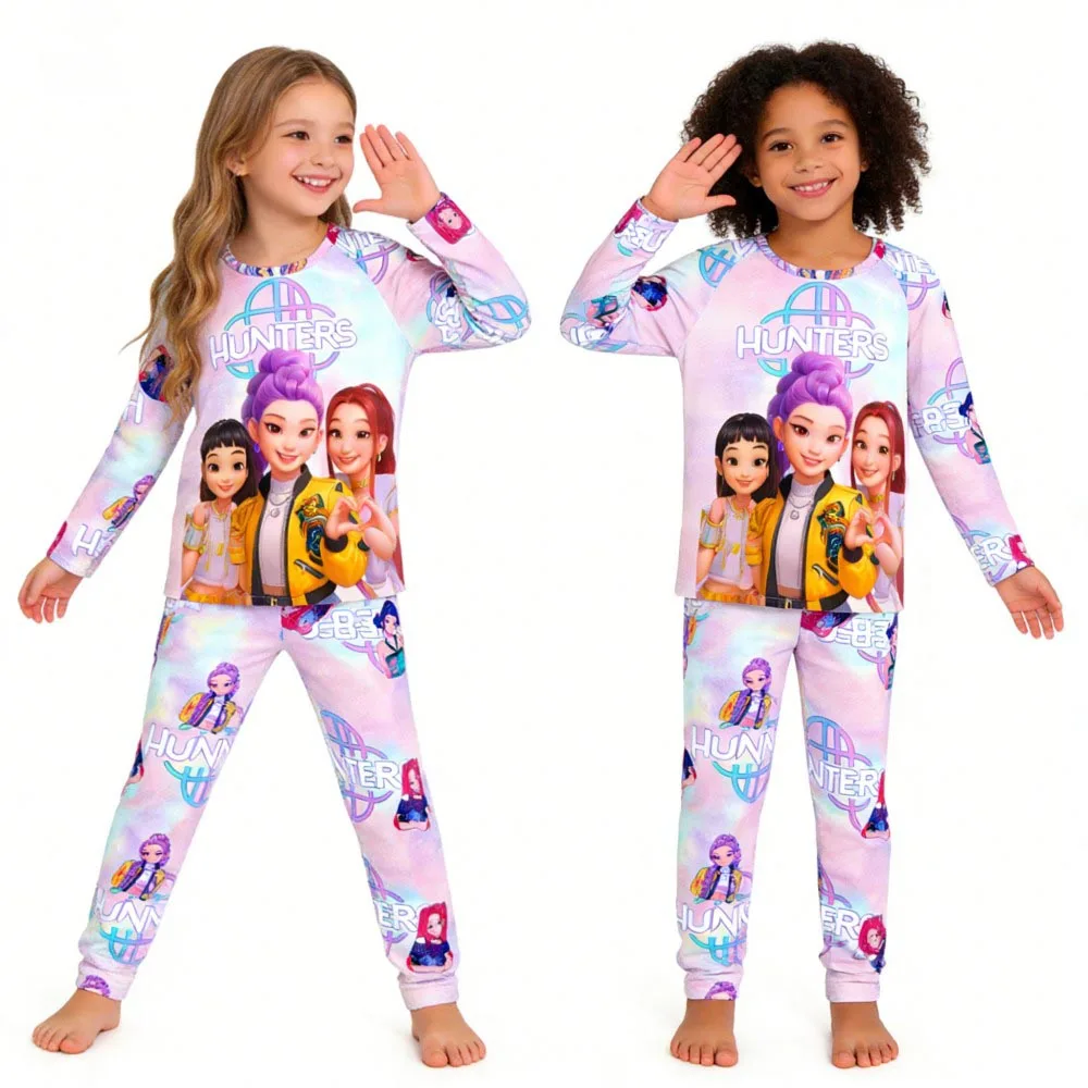 여자 잠옷 세트 Spirng Kpop 어린이 긴 소매 잠옷 어린이 잠옷 소년 소녀 만화 2pcs Homewear Clothes Loungewear