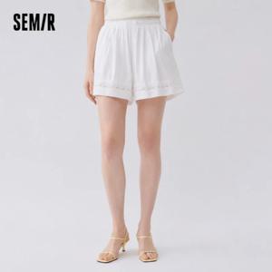 Semir 여성 바지 캐주얼 속이 빈 자수 흰색 느슨한 미니멀리스트 젠틀 2026 여름 패션 데일리 캐주얼 탑