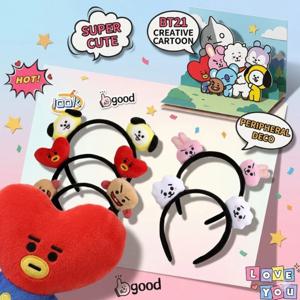 BT21 코야 RJ 슈키 망 타타 치미 쿠키 귀여운 만화 캐릭터 인형 머리띠 애니메이션 주변 장식 머리띠